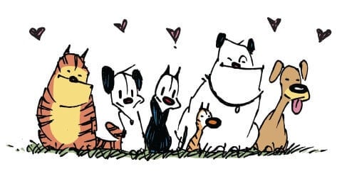 cartoon animals with hearts