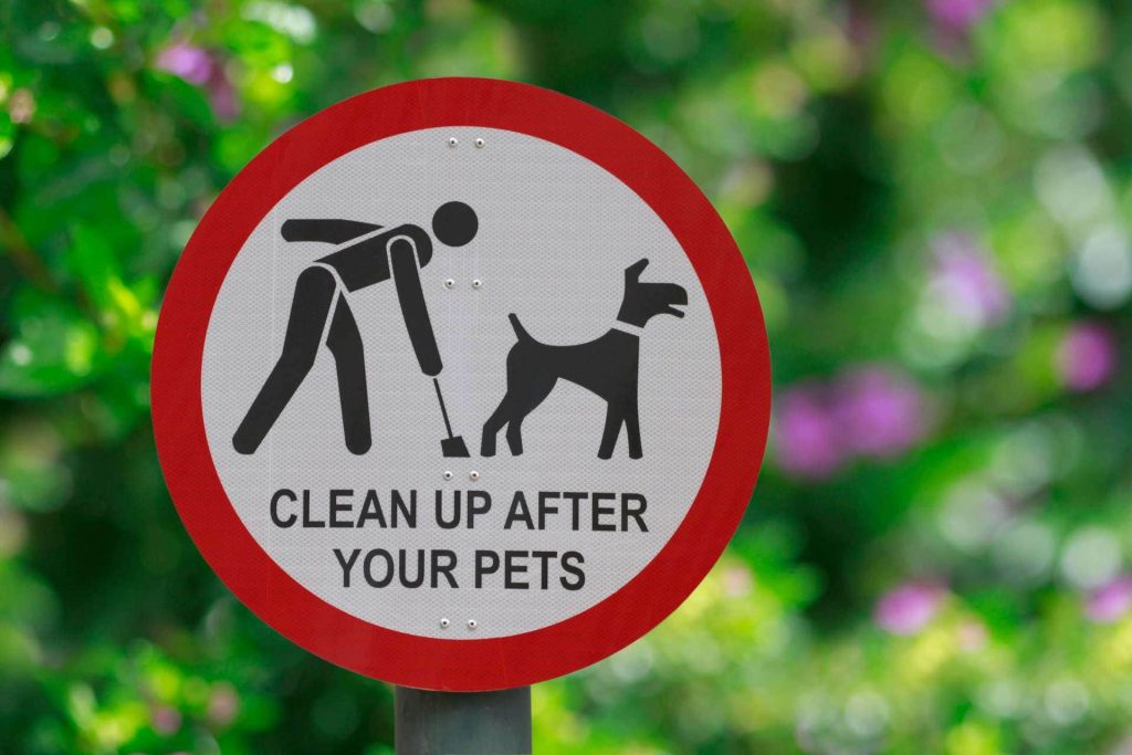 Park Sign clean up dog poop after your pets prevents parasites